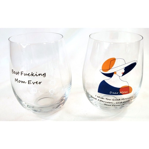 2 Gezzeny Wine Glasses for Mom Set of 2 Stemless Brand New 15oz - Picture 1 of 9